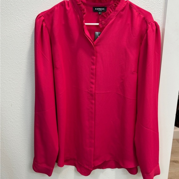 Express Pink Long Sleeve Blouse with Mandarin Collar - Picture 1 of 7